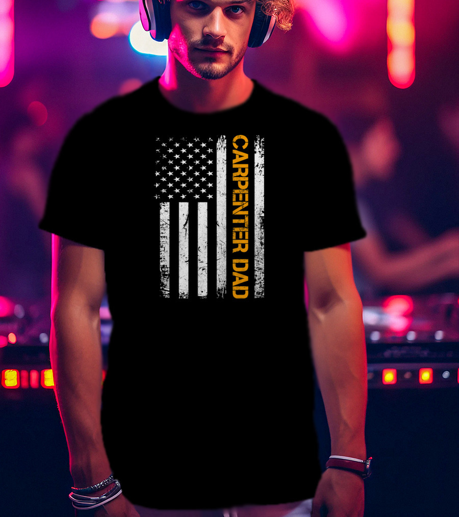 Vintage USA Carpenter Dad American Flag Woodworking T-Shirt