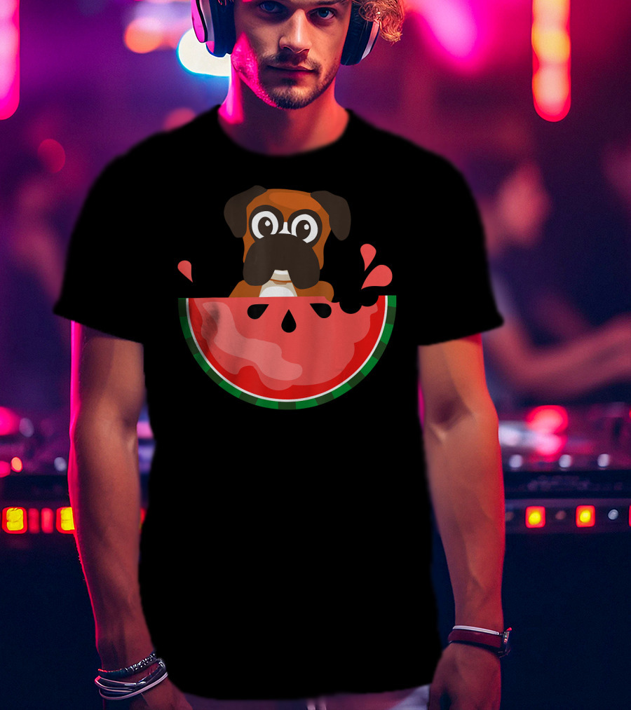 Watermelon With Boxer Summer Vacation Dog T-Shirt