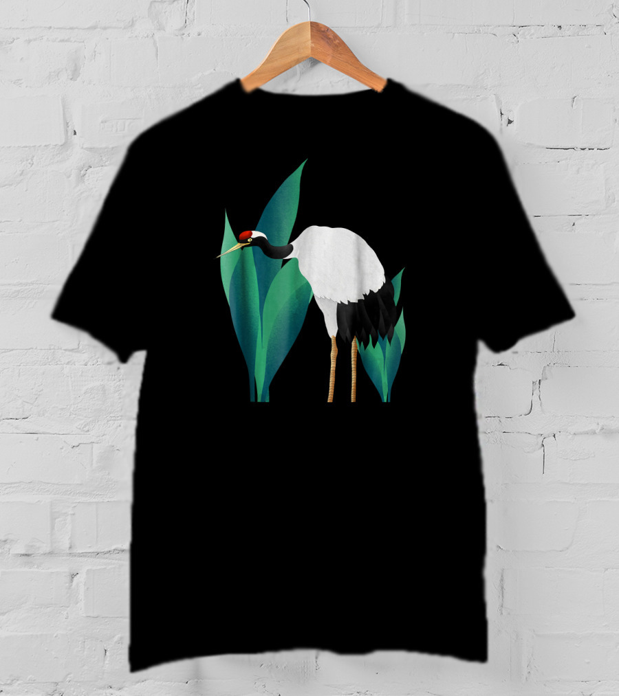 White Bird Snow Crane Ing Shan Shu Amidst Greenery T-Shirt