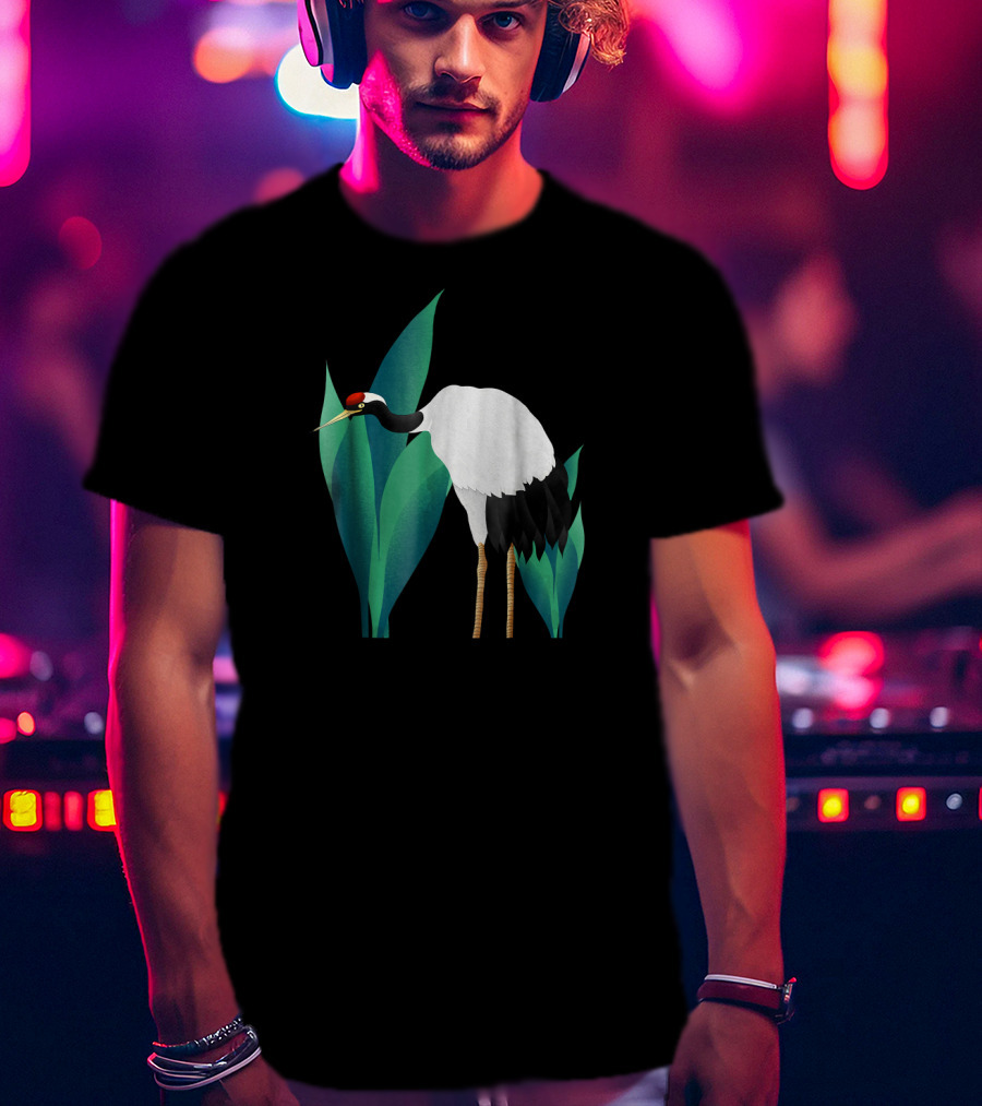 White Bird Snow Crane Ing Shan Shu Amidst Greenery T-Shirt