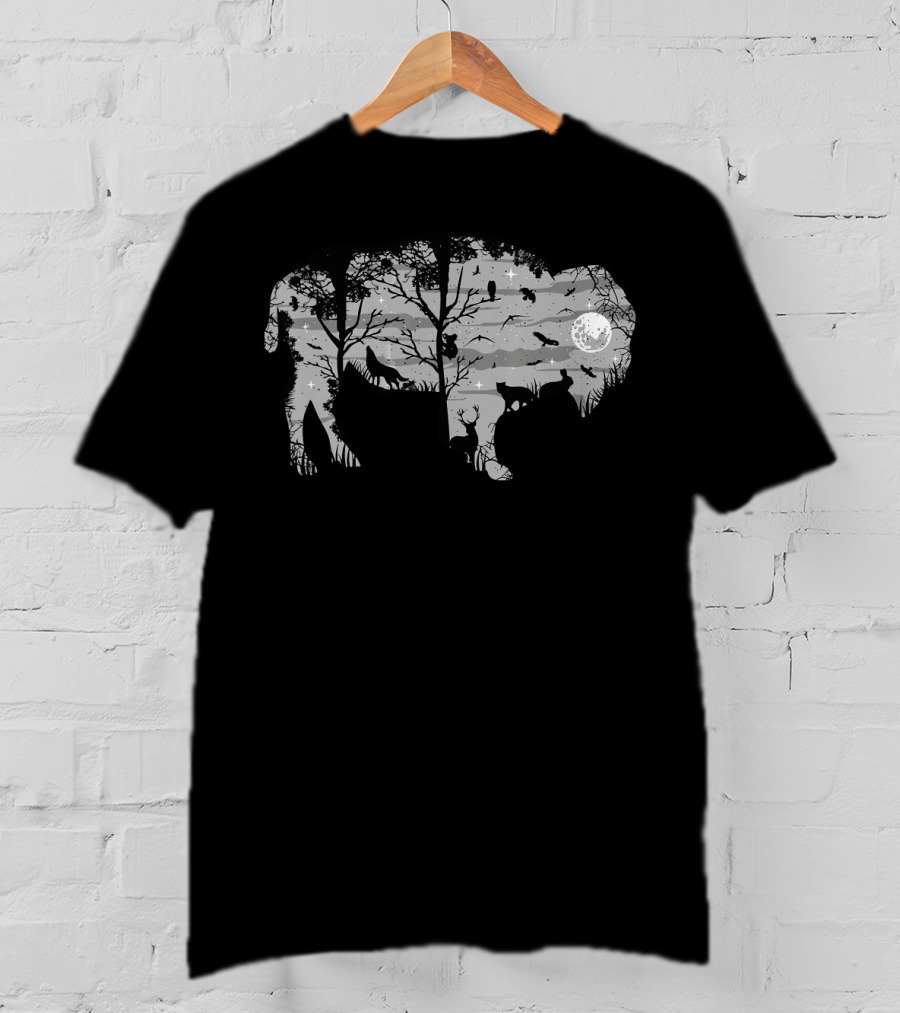Wild Bison American Buffalo Wilderness Moonlit Forest Scene T-Shirt
