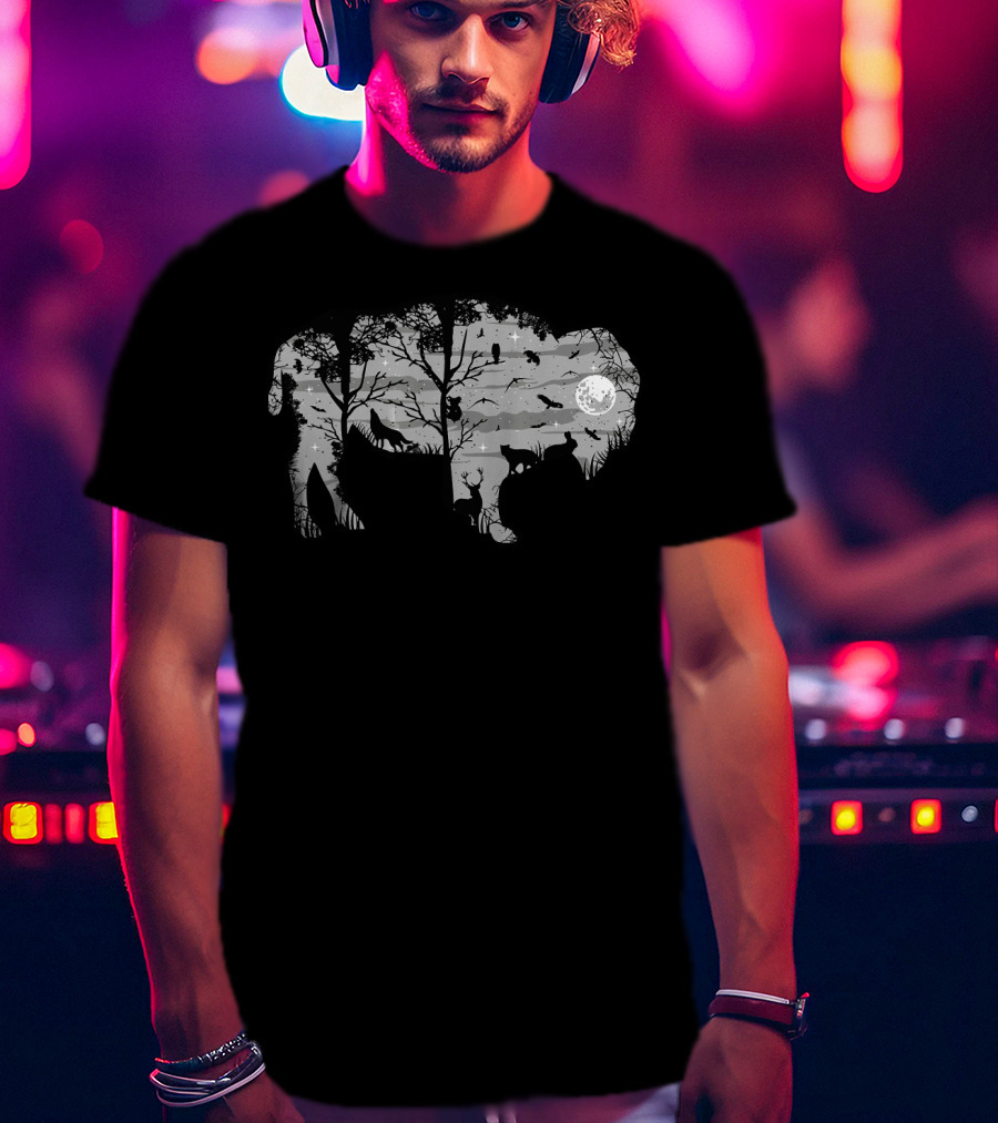 Wild Bison American Buffalo Wilderness Moonlit Forest Scene T-Shirt