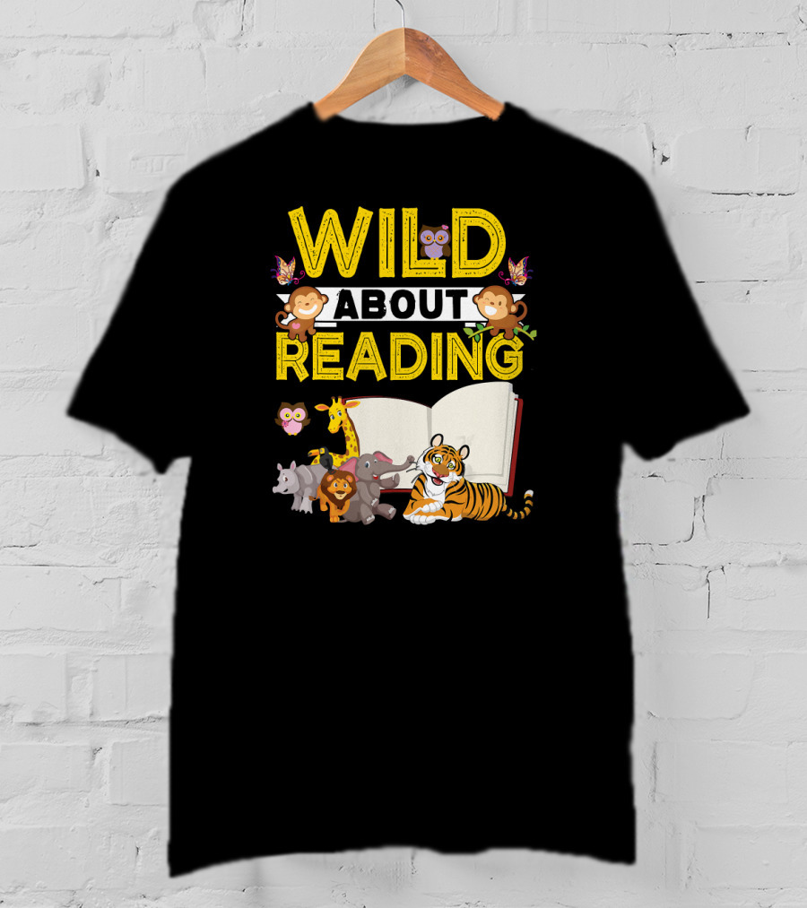 Wild About Reading Back To School Jungle Safari Animals Kids Book T-Shirt