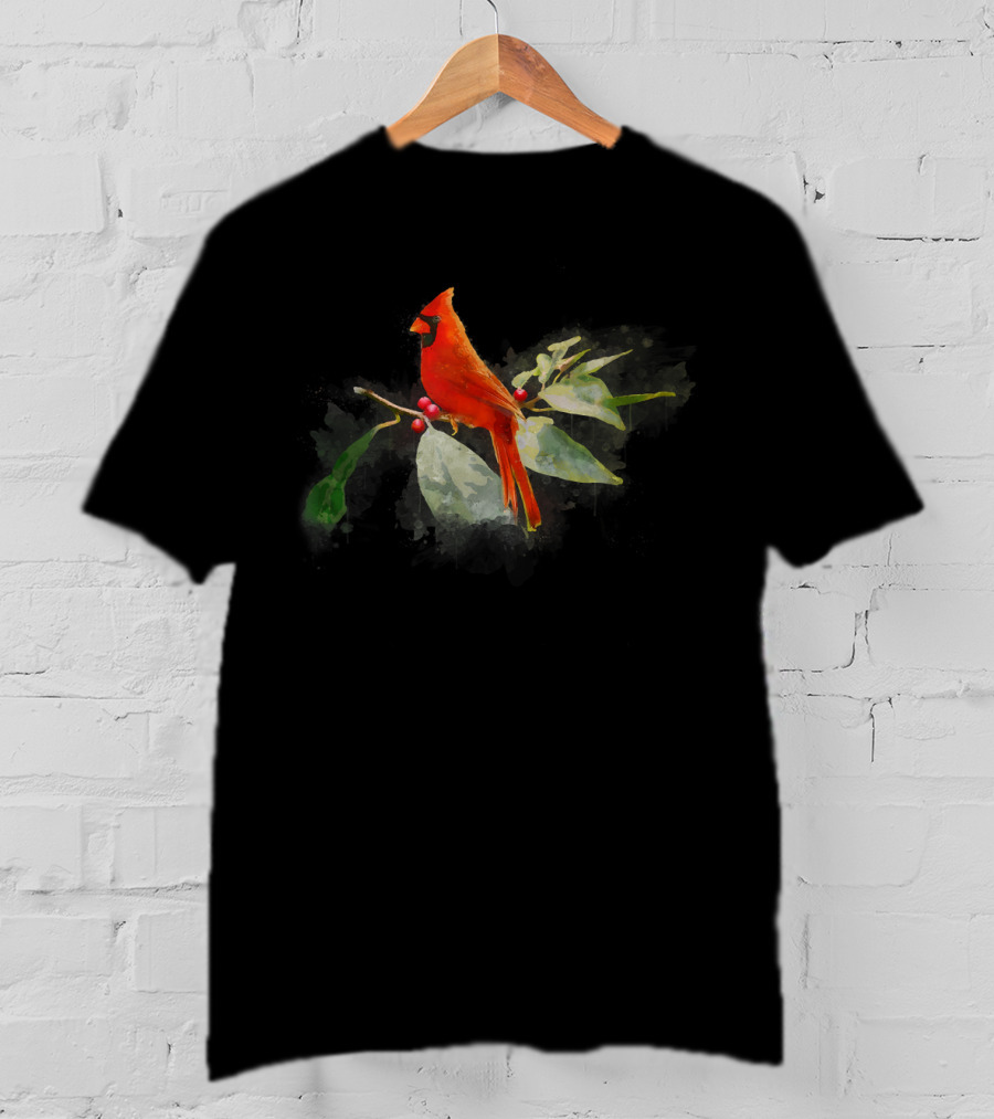 Wild Red Cardinal Bird On Berry Branch T-Shirt