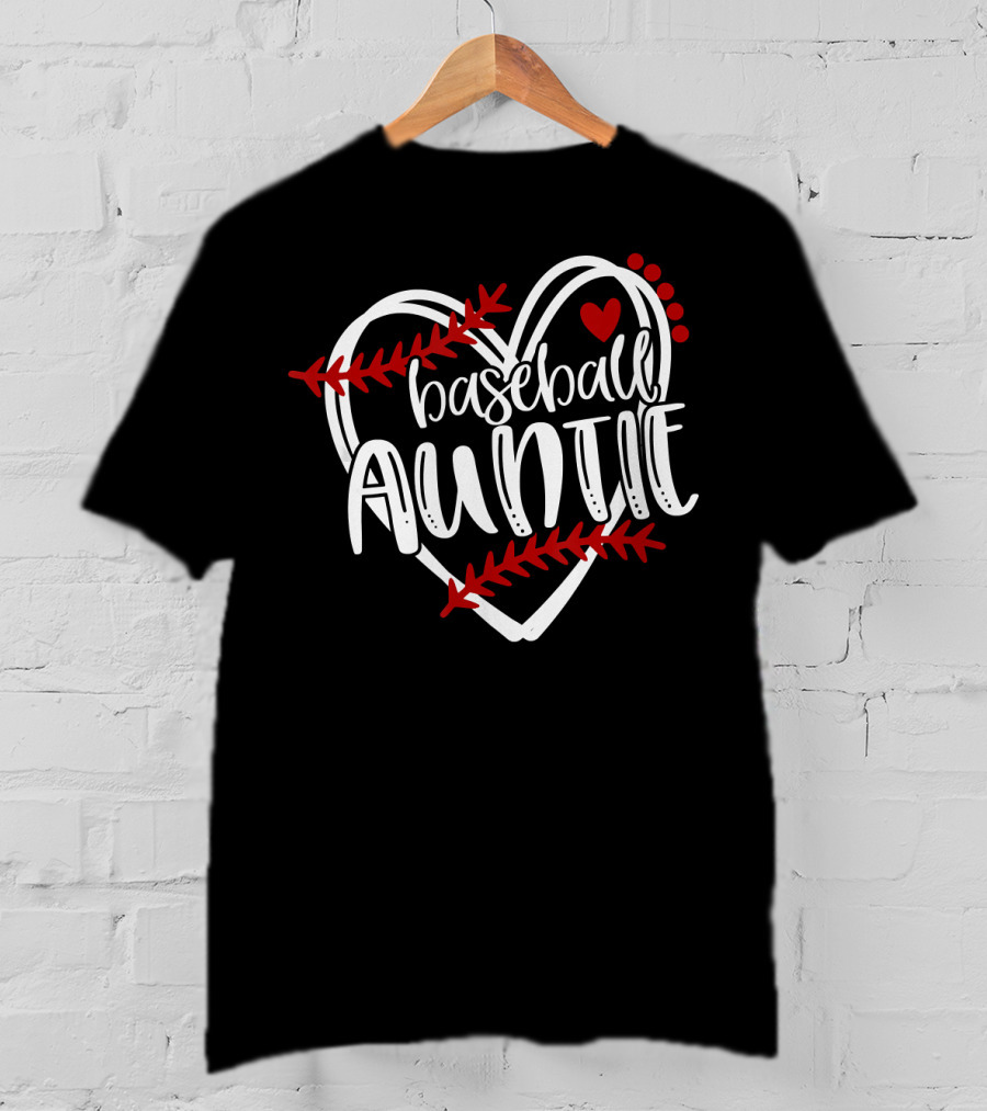 Baseball Auntie Heart With Stitches And Red Accents T-Shirt