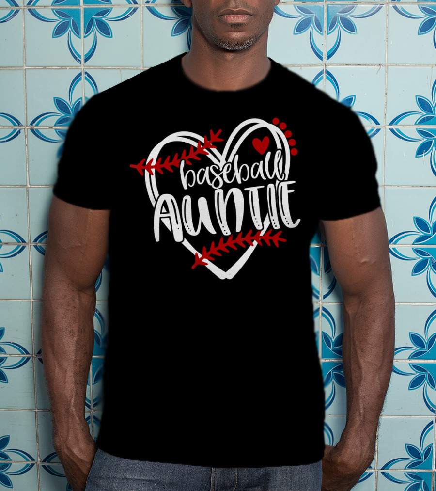 Baseball Auntie Heart With Stitches And Red Accents T-Shirt