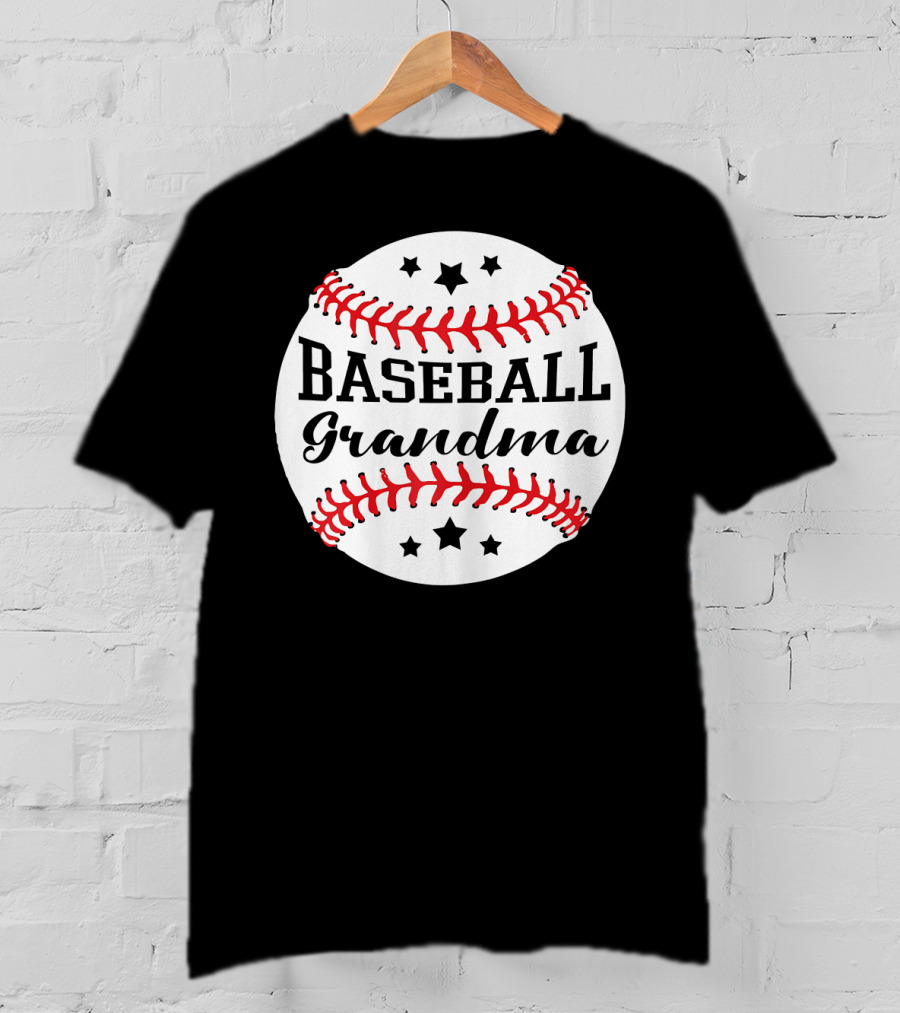 Baseball Grandma Star Pattern Ball Stitching T-Shirt