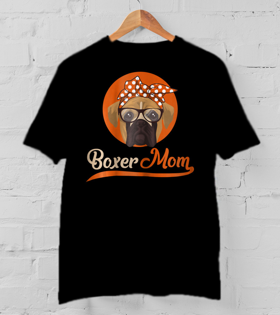 Boxer Mom With Glasses And Polka Dot Bow T-Shirt