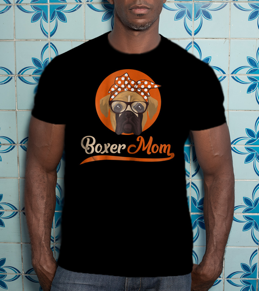 Boxer Mom With Glasses And Polka Dot Bow T-Shirt