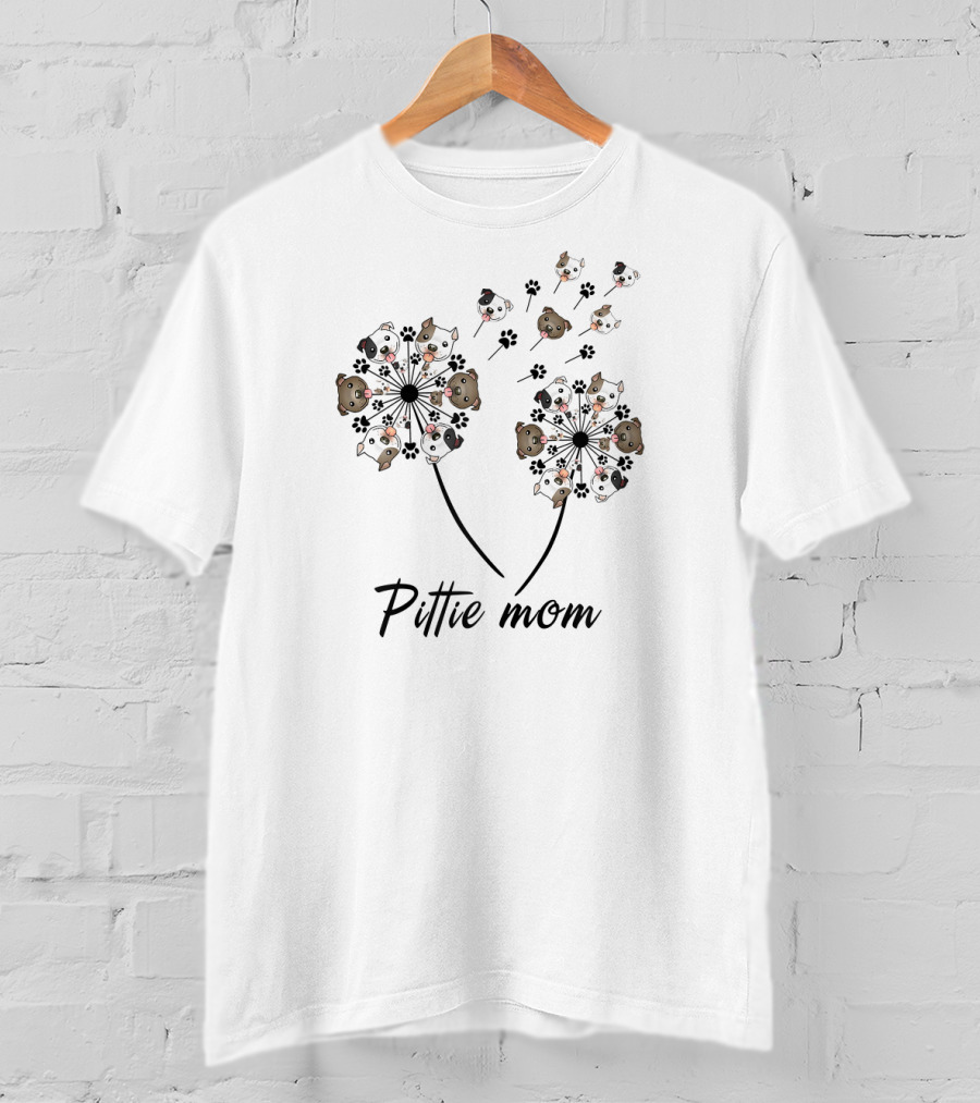 Pittie Mom Dandelion Flower Dog Paw Pit Bull T-Shirt