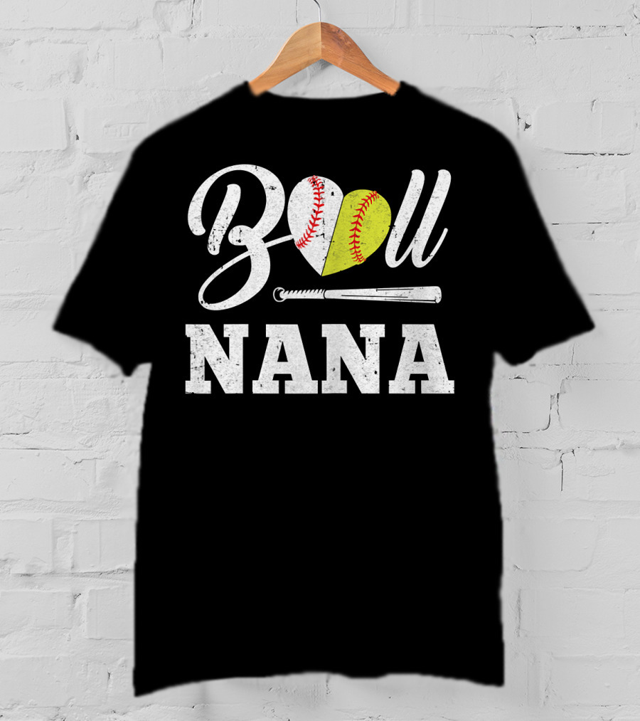 Ball Nana Heart Softball Baseball Bat T-Shirt