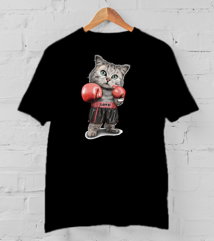 Funtacy Boxing Cat Love Gloves T-Shirt