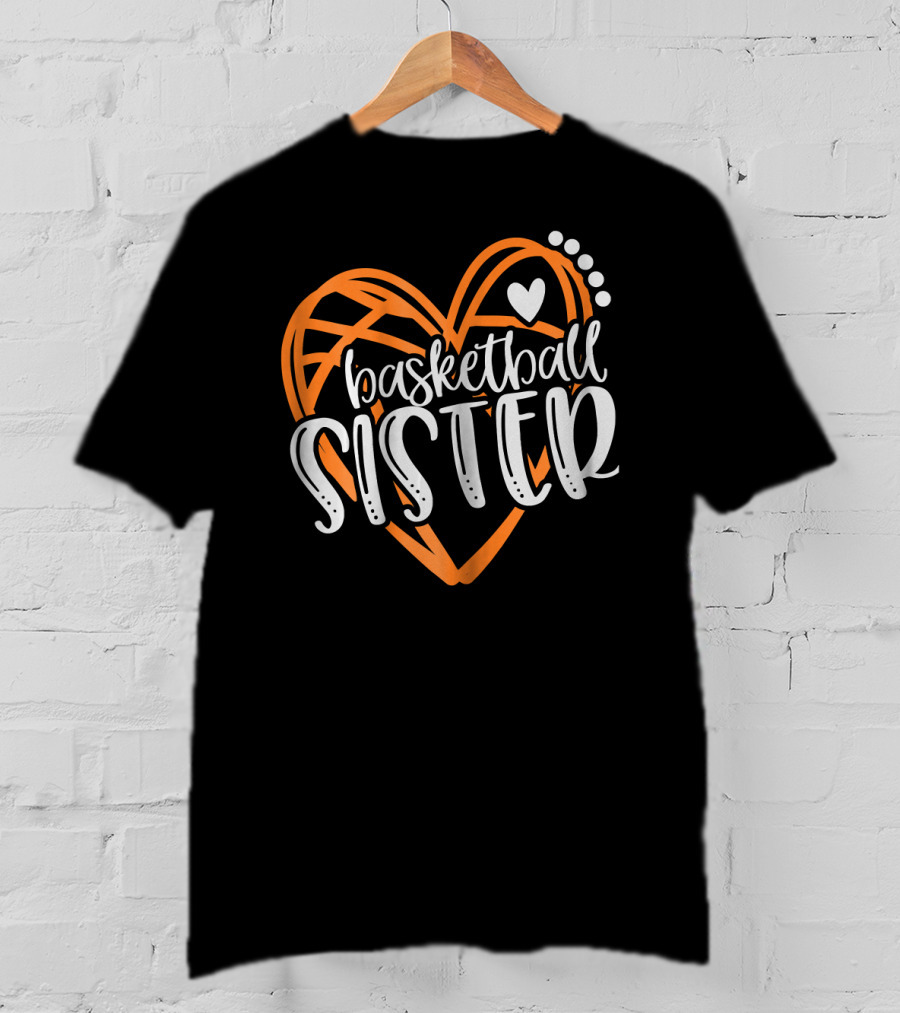 Basketball Sister Heart Graphic With Orange And White T-Shirt