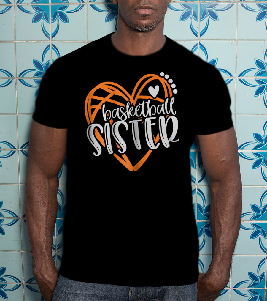 Basketball Sister Heart Graphic With Orange And White T-Shirt
