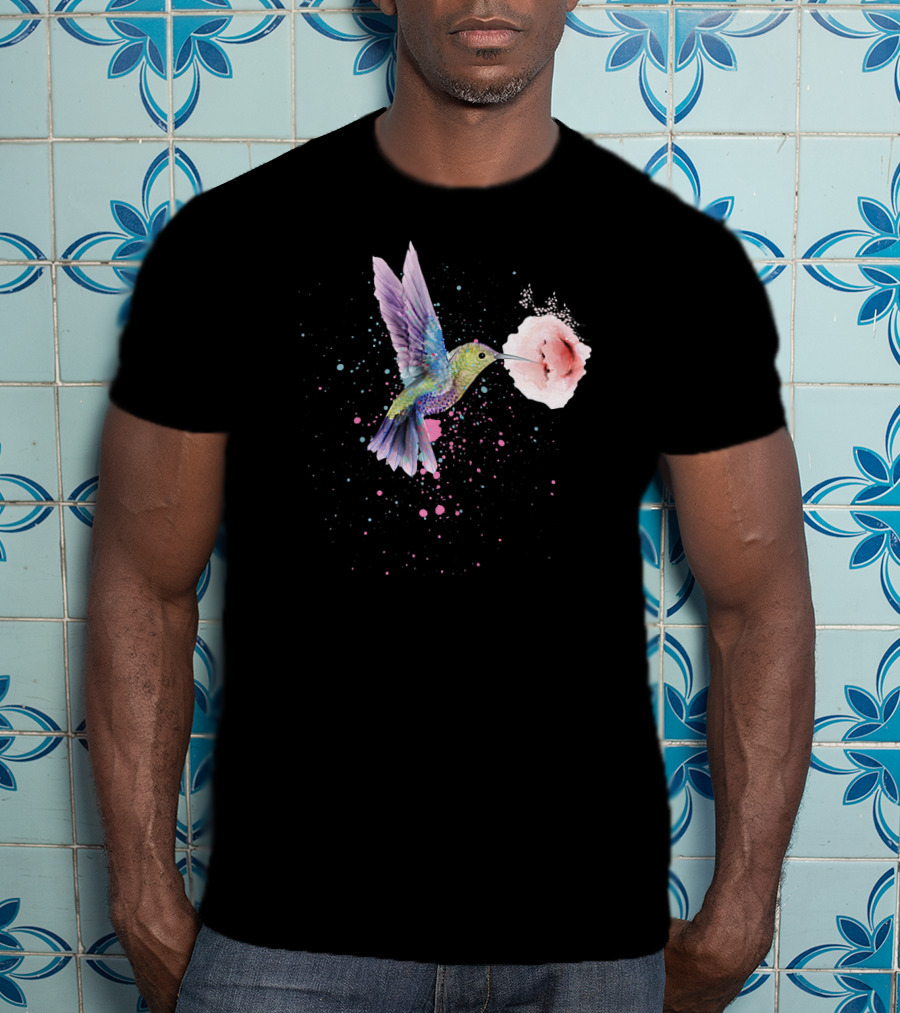 Hummingbird Valentines Day Romantic Flower Encounter T-Shirt