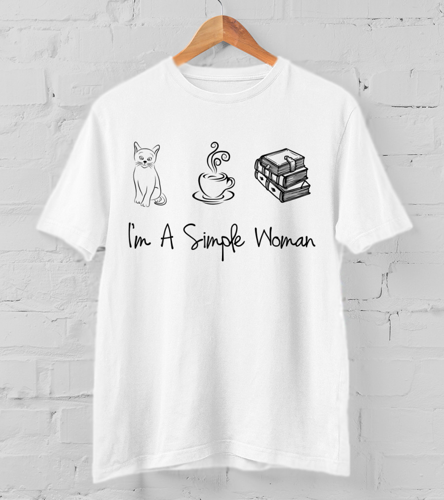 I'm A Simple Woman Cute Cat Coffee Books T-Shirt
