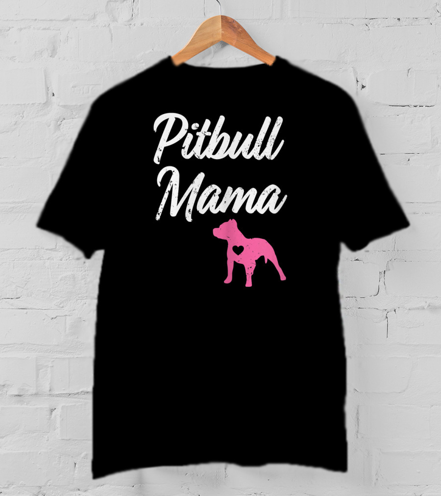 Pitbull Mama Funny Womens Pit With Pink Heart Dog T-Shirt