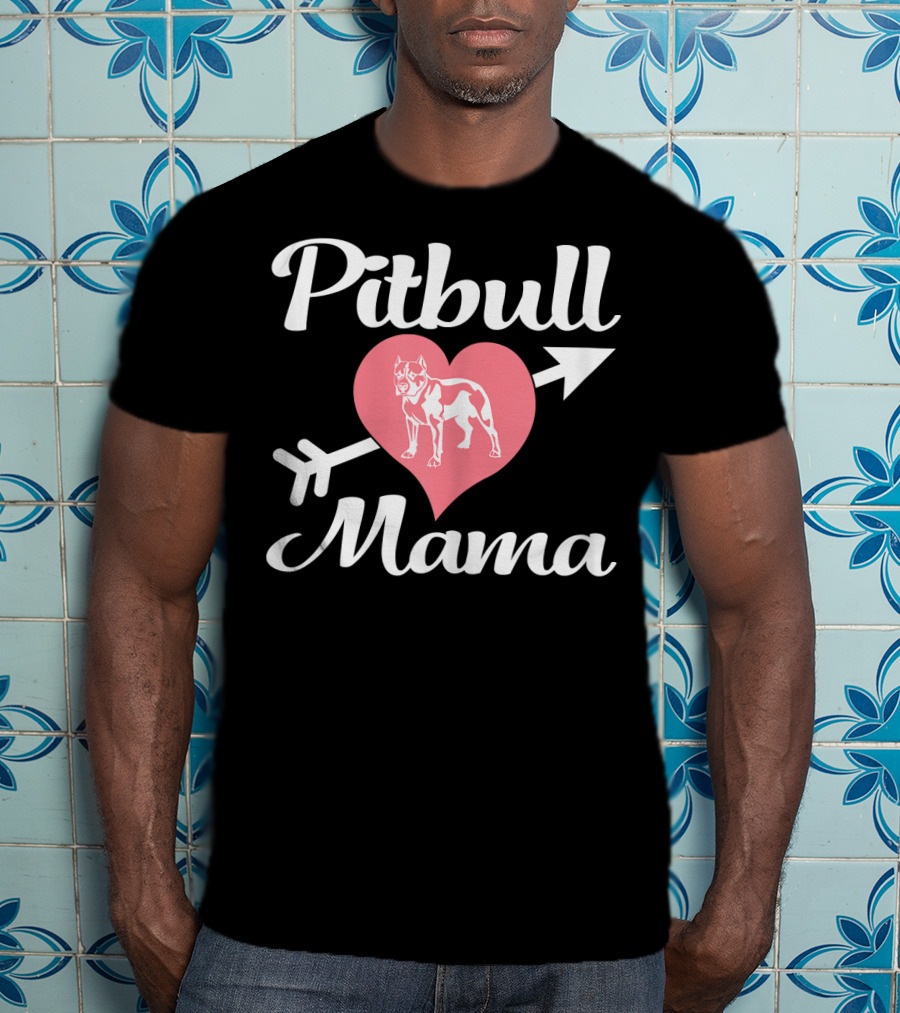 Pitbull Mama Heart With Arrow Pit Bull Lover T-Shirt