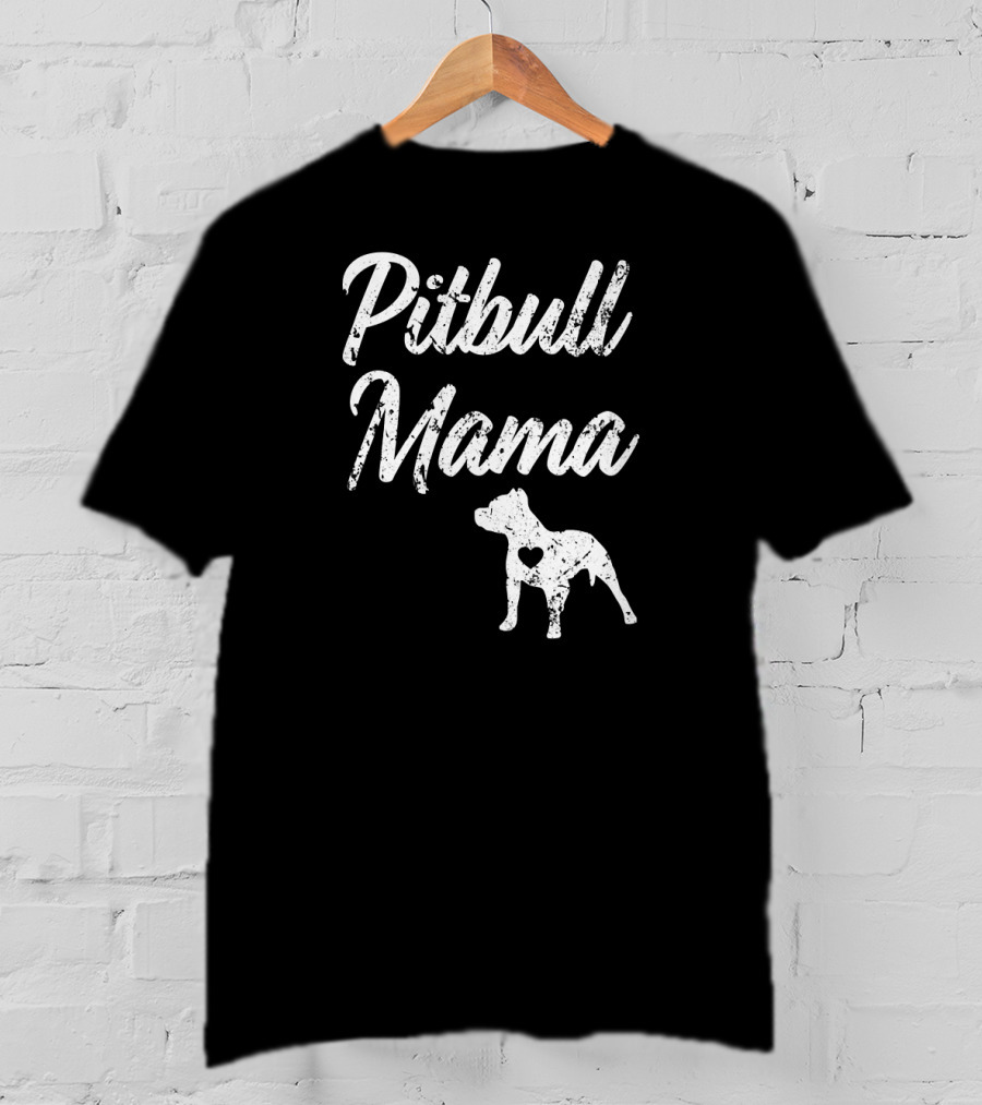Pitbull Mama Women's Heart Silhouette Pit Bull T-Shirt