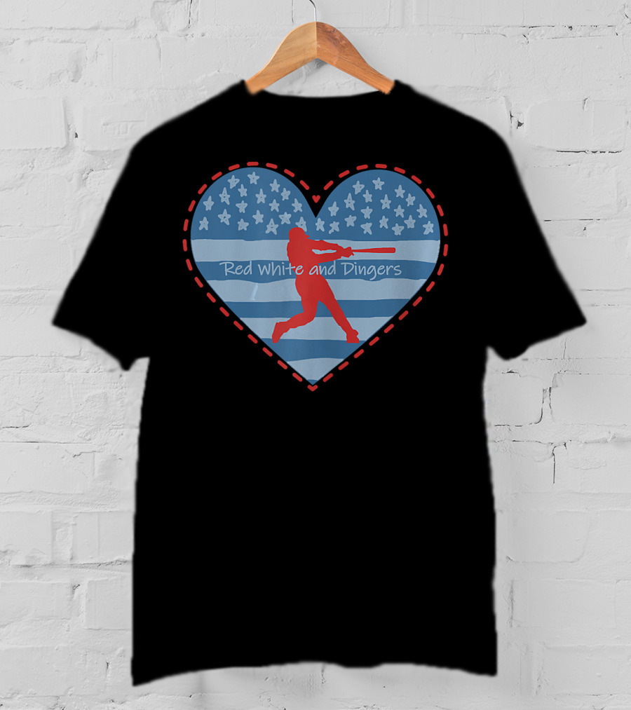 Red White And Dingers Primitive Patriotic American Baseball T-Shirt
