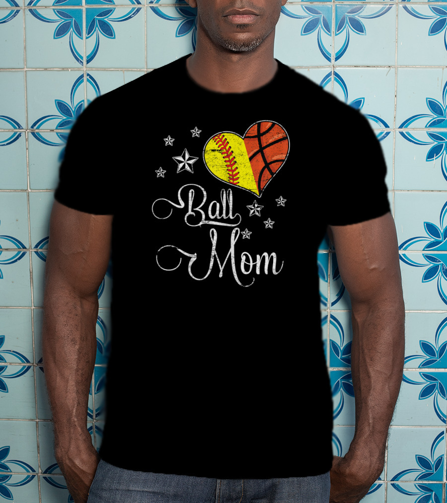 Proud Softball Basketball Ball Mom Star Heart T-Shirt