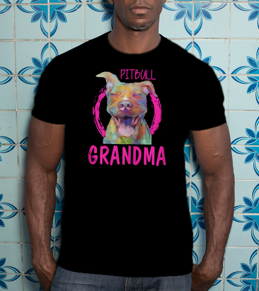 Pitbull Grandma Colorful Happy Dog T-Shirt