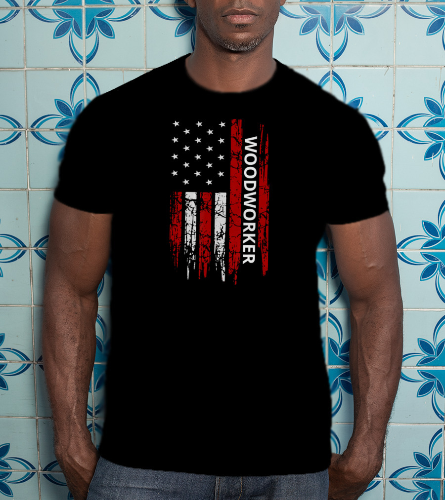 Woodworker USA Flag Patriotic American T-Shirt