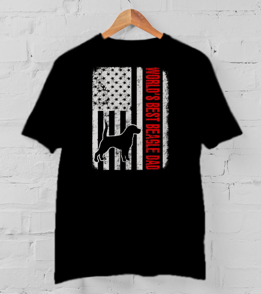 World's Best Beagle Dad American Flag Patriotic Canine T-Shirt
