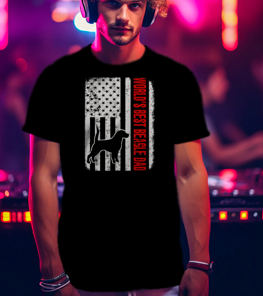 World's Best Beagle Dad American Flag Patriotic Canine T-Shirt