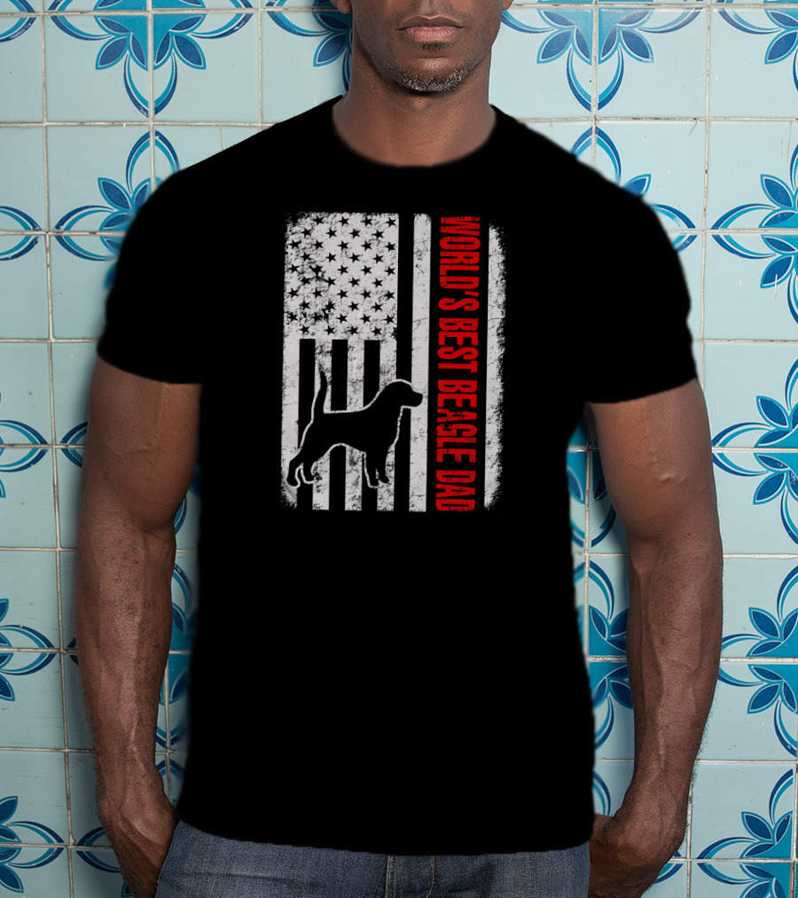 World's Best Beagle Dad American Flag Patriotic Canine T-Shirt