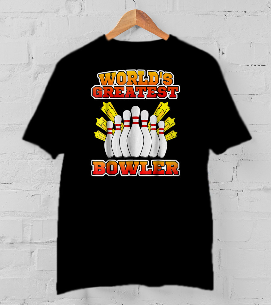 World's Greatest Bowler With Bowling Pins And Stars T-Shirt
