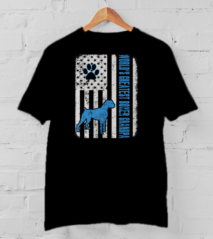 World's Greatest Boxer Grandpa American Flag Dog Paw Prints T-Shirt