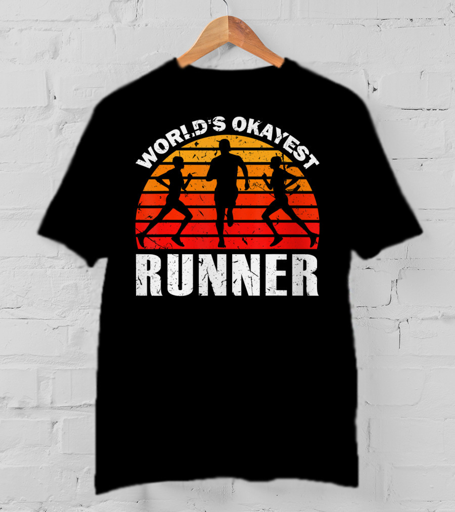World's Okayest Runner Sunset Silhouette Sprinting Marathon T-Shirt