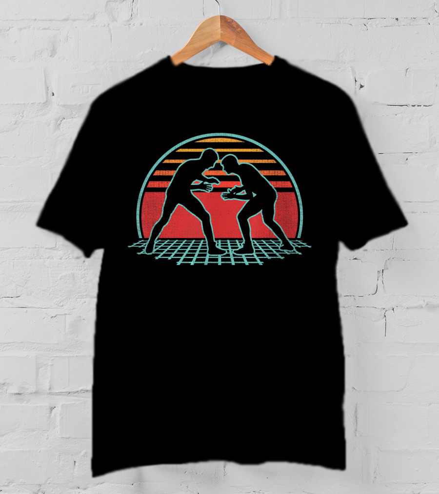 Wrestling Vintage 80s Style Coach Retro Silhouette Sunset T-Shirt