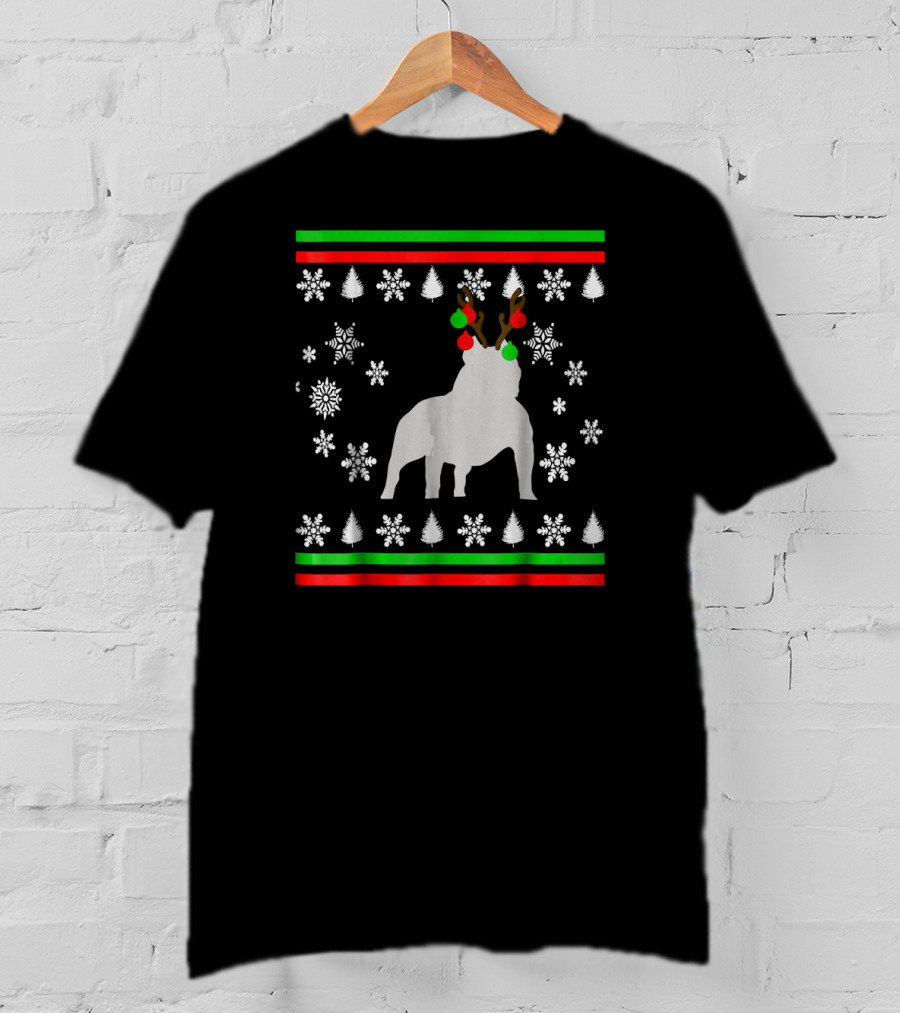 Xmas Cool Te Christmas Pitbull Deer Holiday Snowflakes Trees T-Shirt