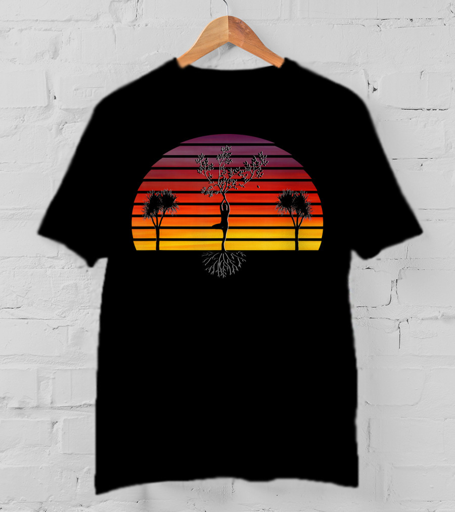 Sunset Yoga Zen Tree Pose Energy Balance T-Shirt