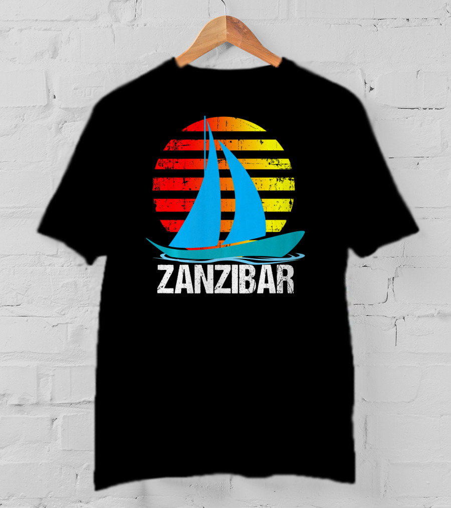 Zanzibar Sunset Sailboat Vintage Nautical Scene T-Shirt