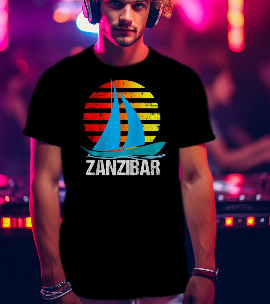 Zanzibar Sunset Sailboat Vintage Nautical Scene T-Shirt