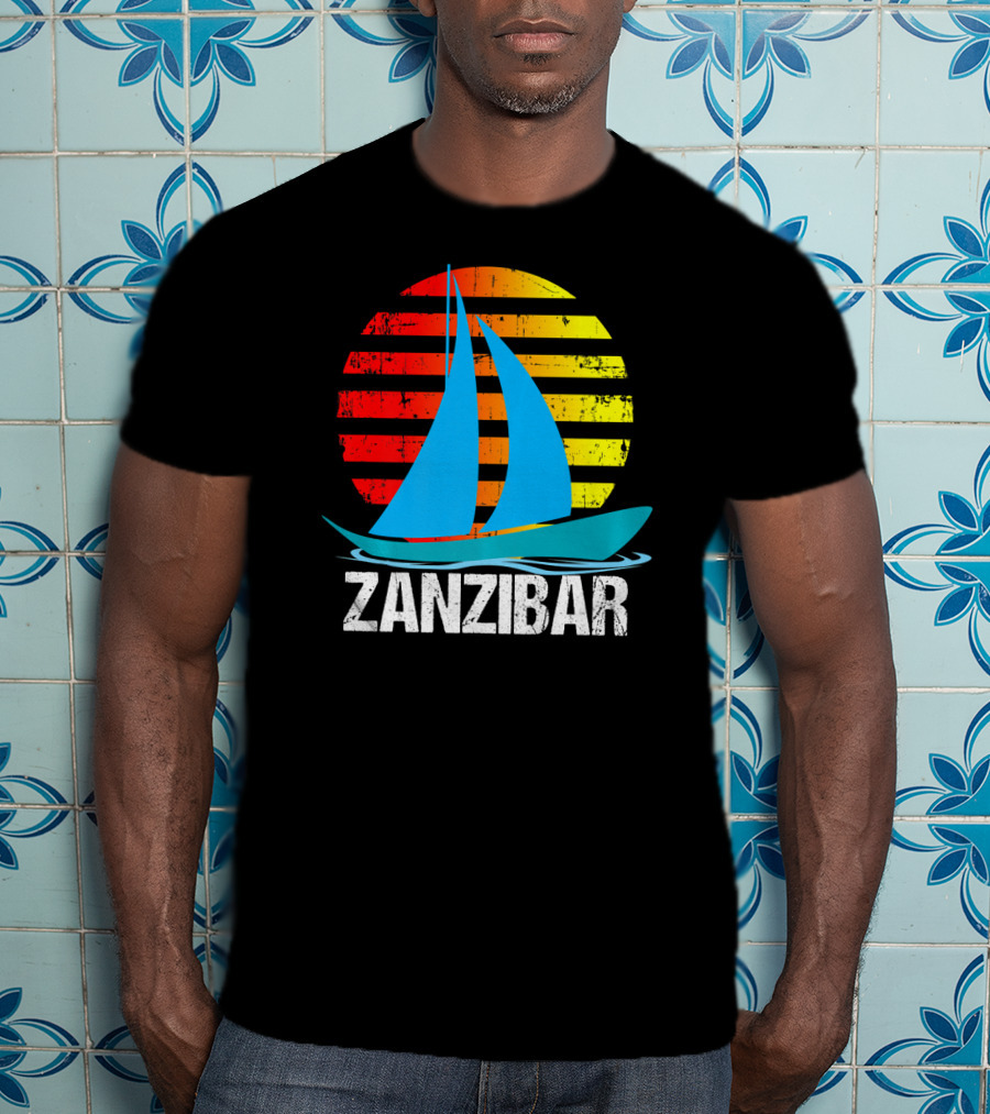 Zanzibar Sunset Sailboat Vintage Nautical Scene T-Shirt