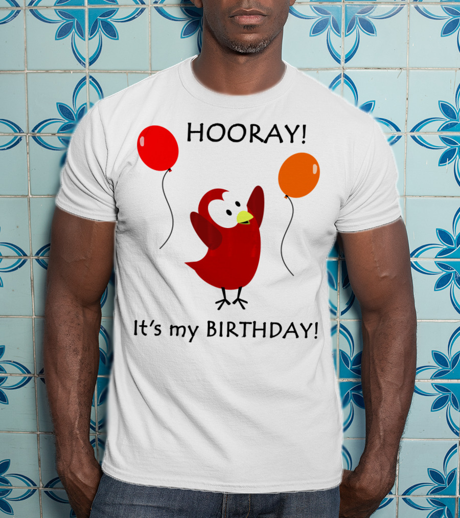 Hooray It's My Birthday Sammy Bird With Red And Orange Balloons T-Shirt