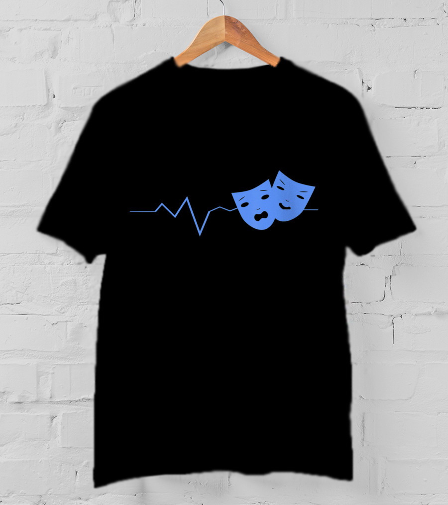 Theater Acting Masks With Heartbeat Line T-Shirt
