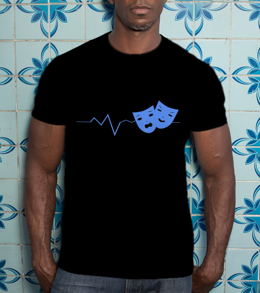 Theater Acting Masks With Heartbeat Line T-Shirt