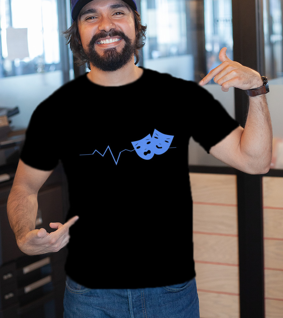 Theater Acting Masks With Heartbeat Line T-Shirt