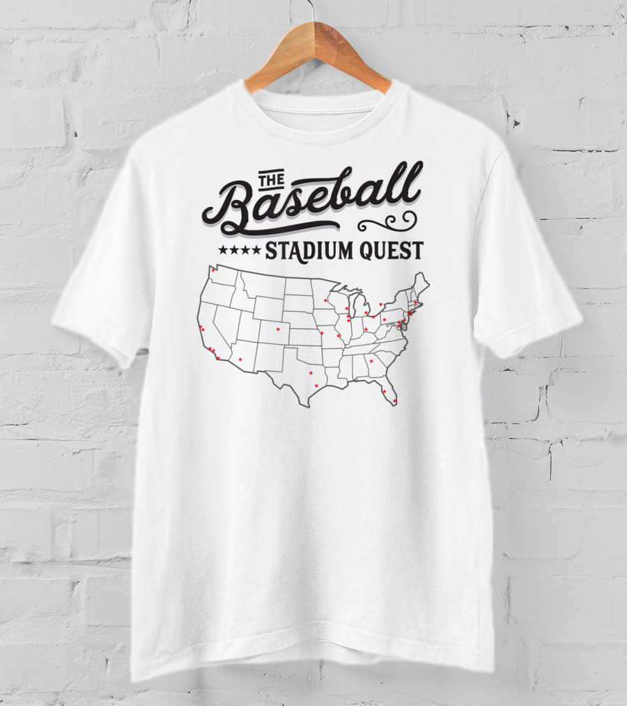 Baseball Stadium Quest Across America Map T-Shirt