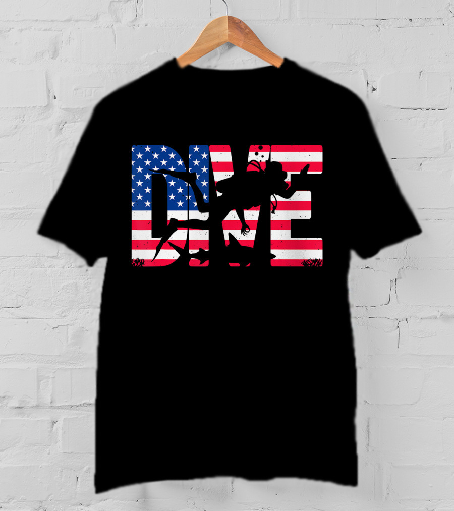 DIVE Scuba Diving Gear Equipment American Flag T-Shirt