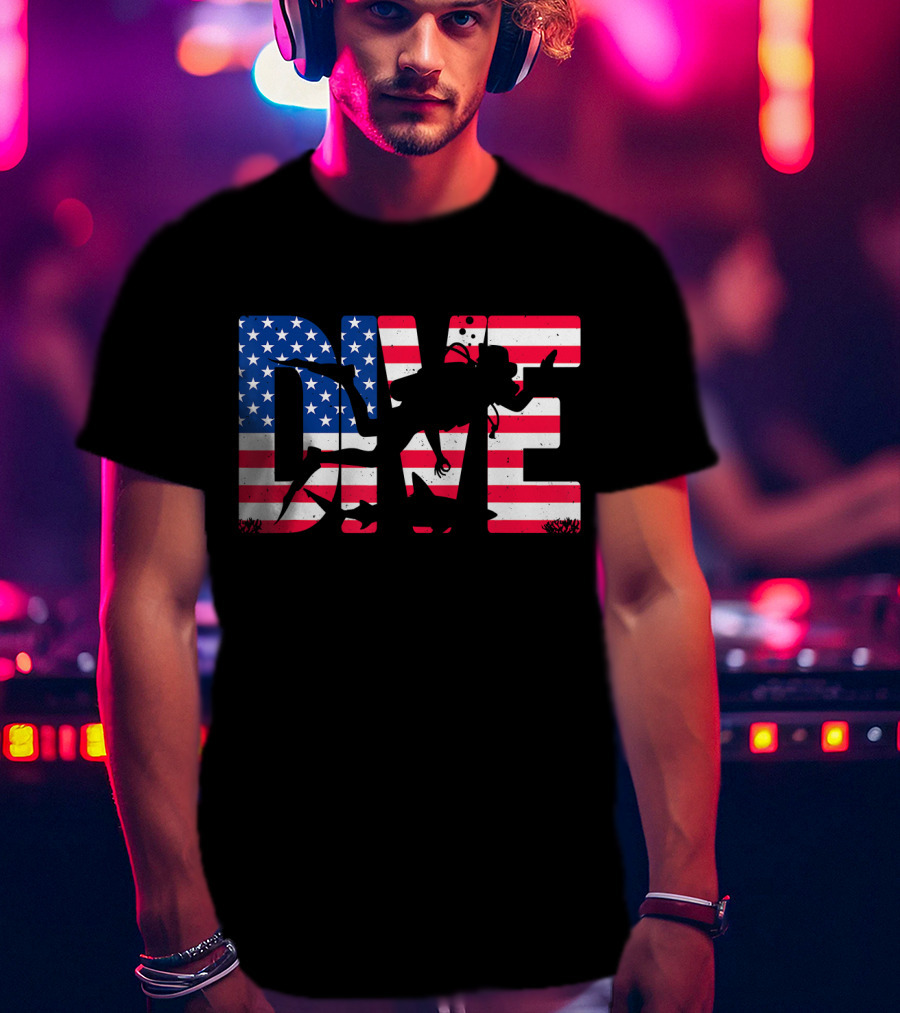 DIVE Scuba Diving Gear Equipment American Flag T-Shirt