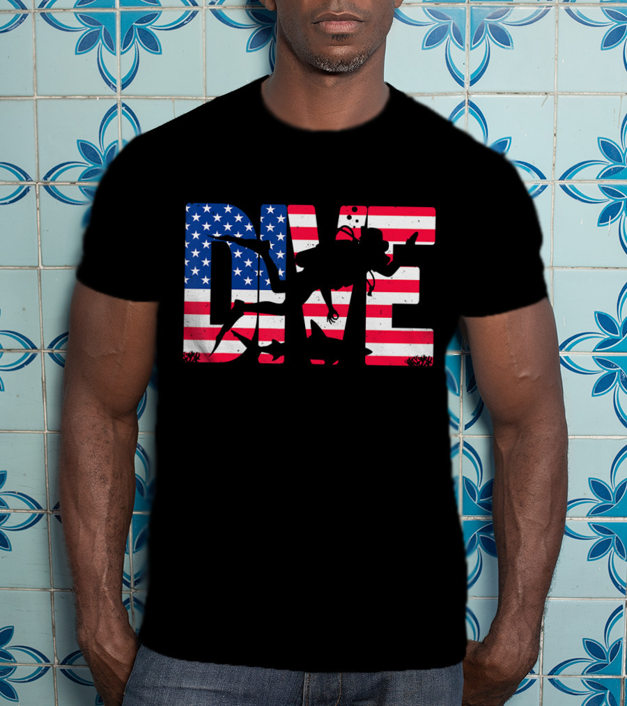 DIVE Scuba Diving Gear Equipment American Flag T-Shirt