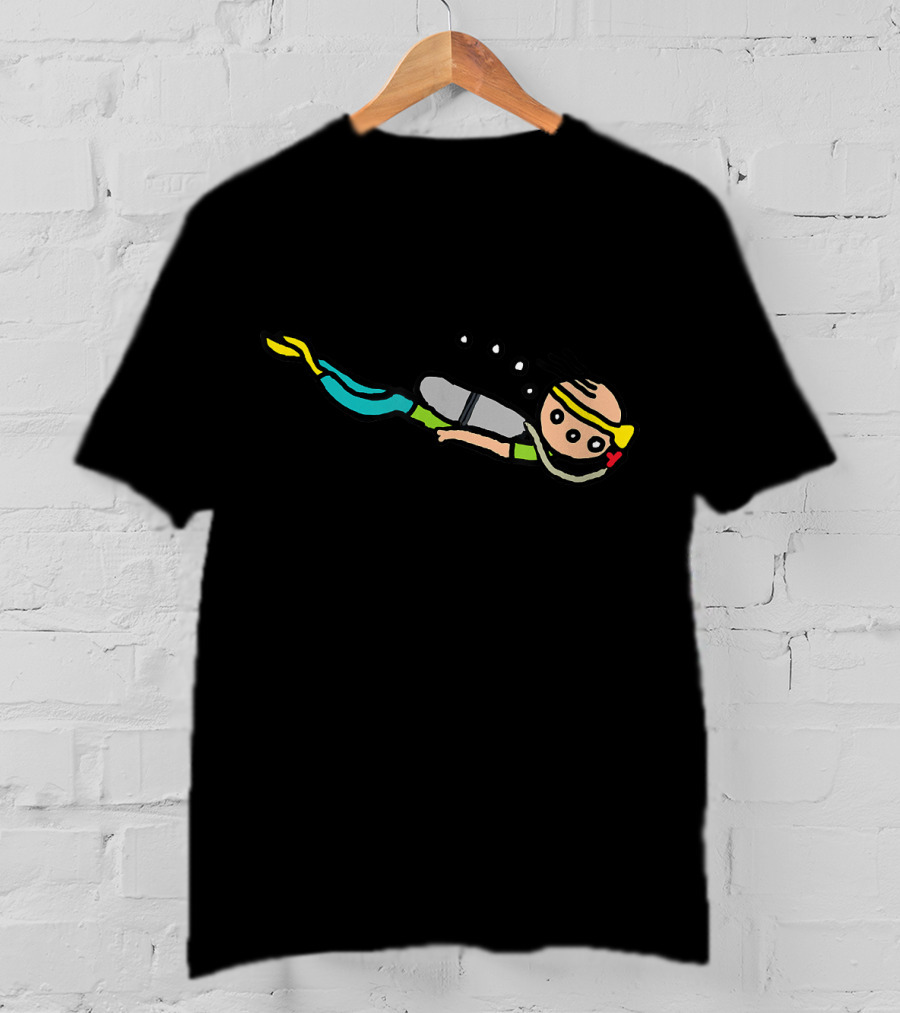 Scuba Diving Cartoon Character With Bubbles And Snorkeling Gear T-Shirt