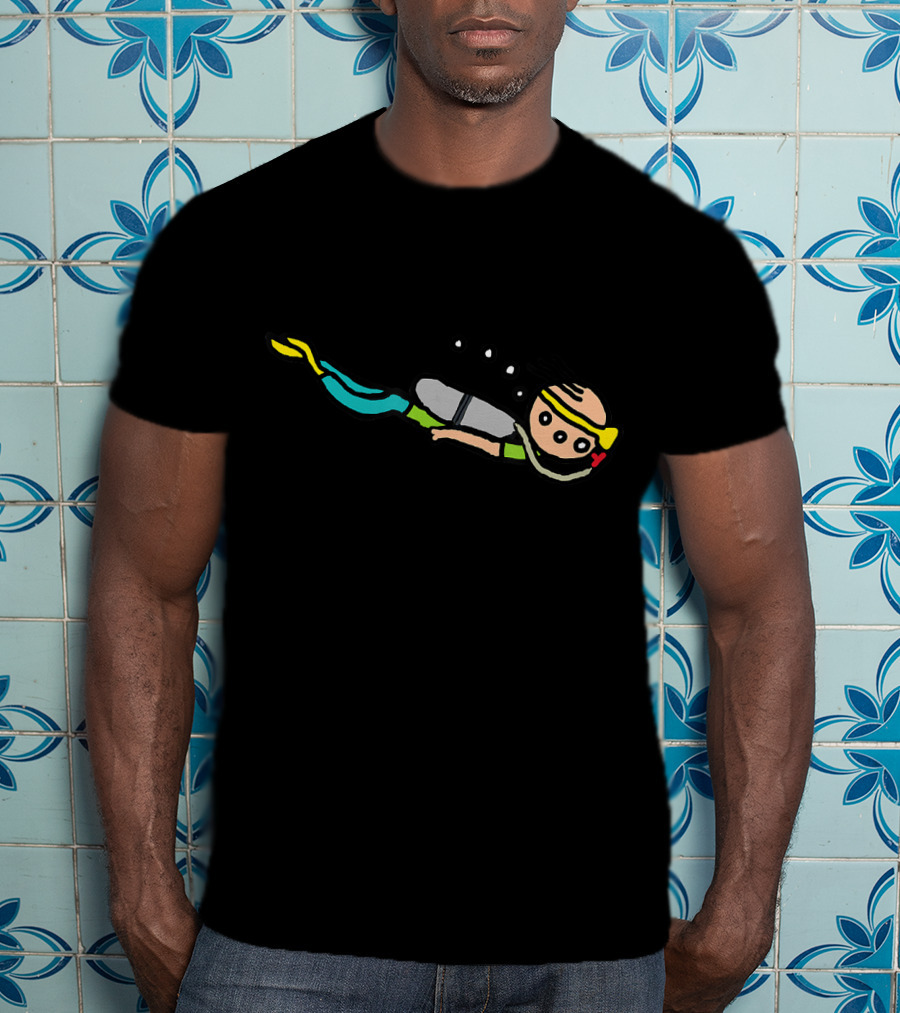 Scuba Diving Cartoon Character With Bubbles And Snorkeling Gear T-Shirt