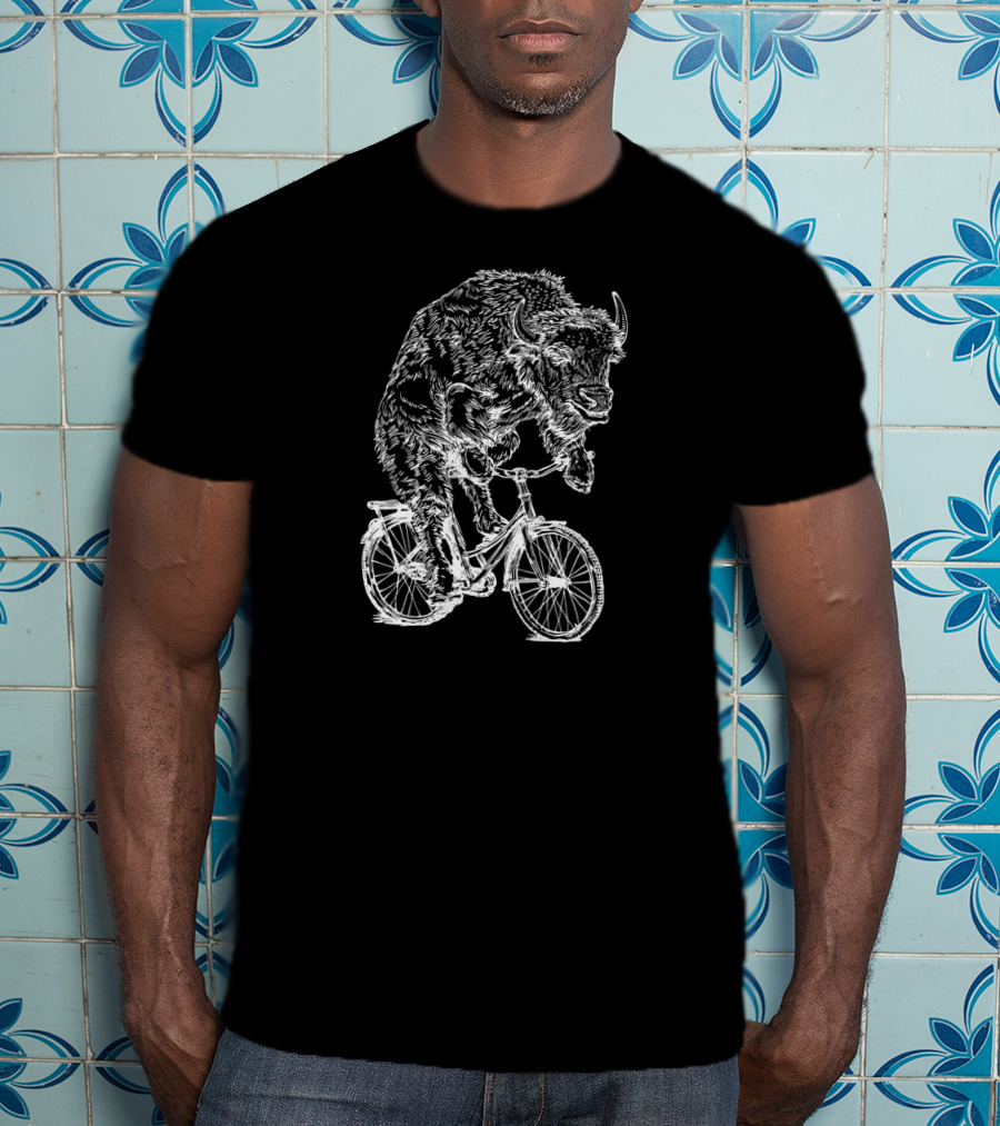 SEEMBO Bison Riding Bicycle Cyclist T-Shirt